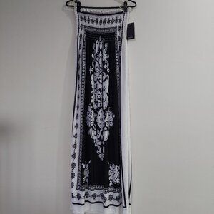 Maxi Beach Cover-Up Dress, Black and White, MAJORA, Size M